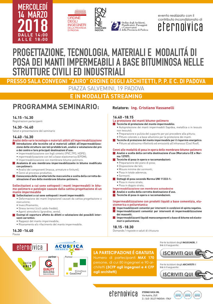 Locandina di evento di formazione a Padova sponsorizzato da Eterno Ivica.